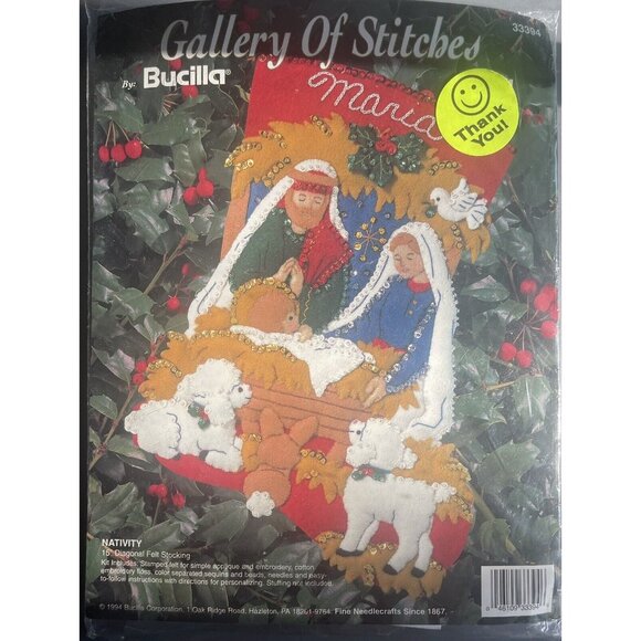Vintage BUCILLA Felt Applique 15" Christmas Stocking Kit Nativity 33394 New NOS - Picture 2 of 3